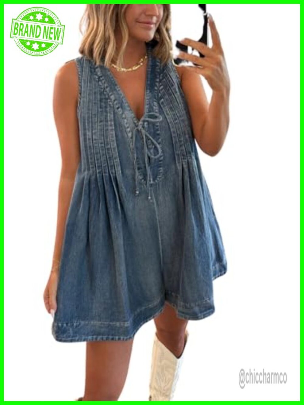 Sleeveless V Neck Denim Romper with Pockets Cute Jean Overalls